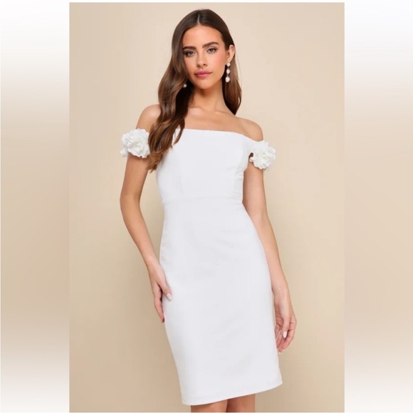 Lulus Pretty Presence White Off-the-Shoulder Floral Strap Mini Dress Size Large - Picture 2 of 10